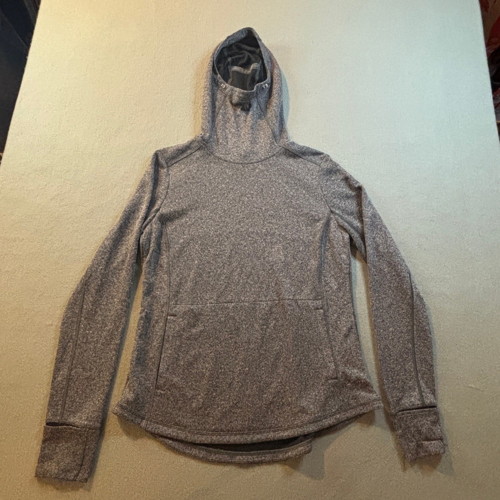 Duluth Trading Co Womens M Gray Fleece Balaclava Hoodie Pullover Thumbholes